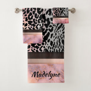 Marble Pink Chic Tiger Safari Print  Bath Towel Set