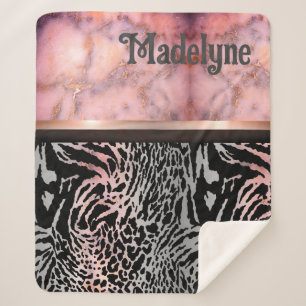Marble Pink Chic Tiger Safari Print Customized    Sherpa Blanket