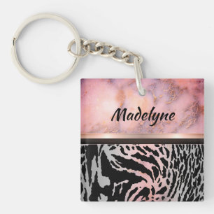 Marble Pink Chic Tiger Safari Print Keychain