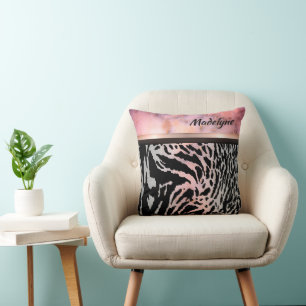 Marble Pink Chic Tiger Safari Print  Throw Pillow