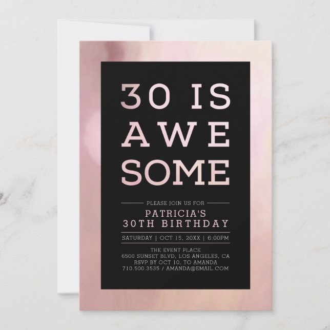 Marble Pink Modern Typography 30th Birthday Party Invitation (Front)