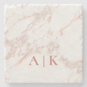 Marble Pink Monogrammed  Beverage Coaster