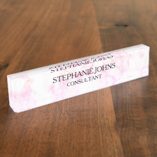 Marble Pink White Patterns Monogram Name Girly Nameplate