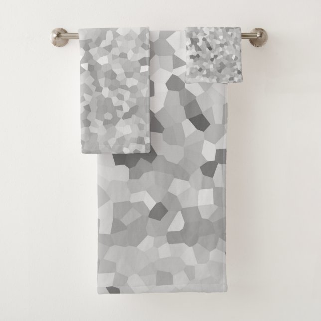 MARBLE PIXELATED GREY SILVER CUSTOM TOWEL SET (Insitu)