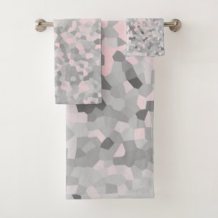 MARBLE PIXELATED GREY SILVER PINK CUSTOM TOWEL SET