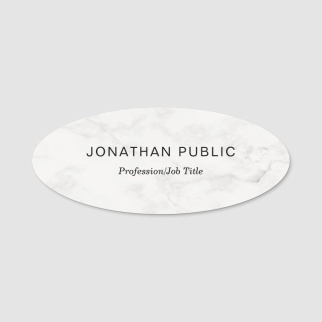 Marble Professional Simple Template Modern Oval Name Tag (Front)