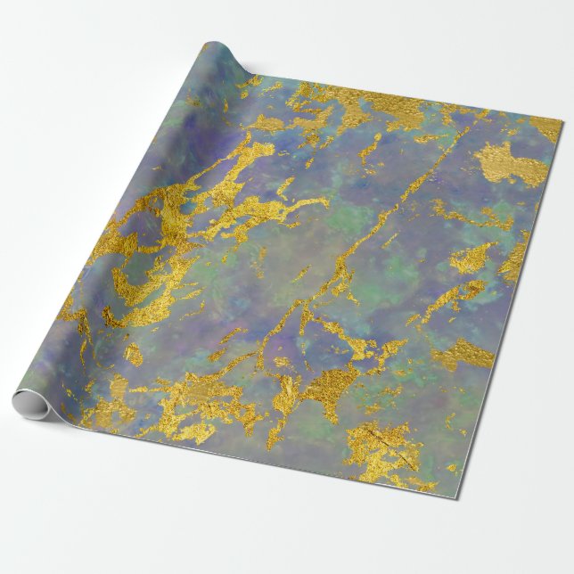 Marble Purple Gold Green Stone Strokes Gift Idea  Wrapping Paper (Unrolled)