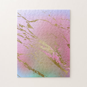 Marble Purple Pink Pastel Colour Golden Glitter Jigsaw Puzzle