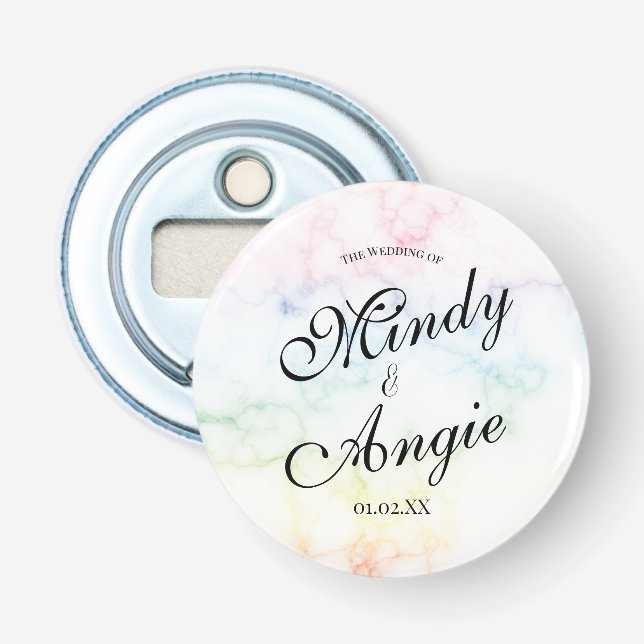 Marble Rainbow Gay Script Wedding Bottle Opener (Front)