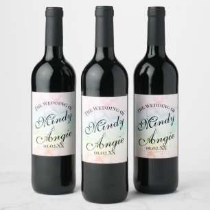 Marble Rainbow Gay Script Wedding Wine Label