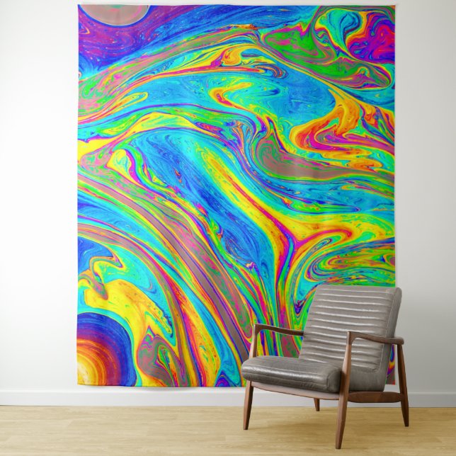 Marble Rainbow Swirls Bright and Beautiful Tapestry (In Situ)