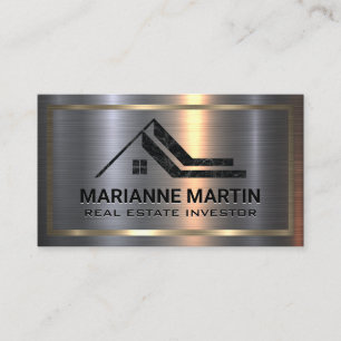 Marble Real Estate Logo   Metal Brushed Business Card