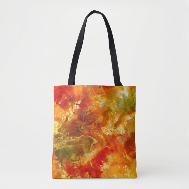 Marble red, orange, gold, ink print tote bag (Front)