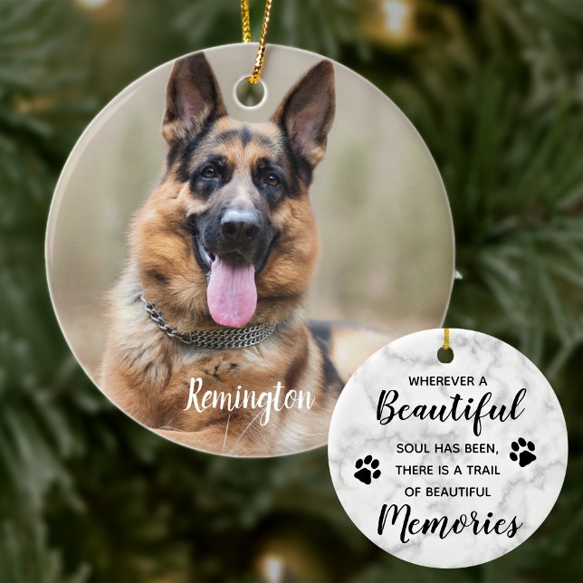 Marble Remembrance Quote Photo Dog Pet Memorial Ceramic Ornament (Creator Uploaded)