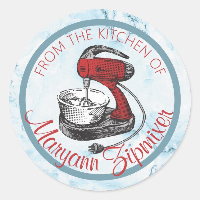 Marble retro red stand mixer from the kitchen of classic round sticker (Front)