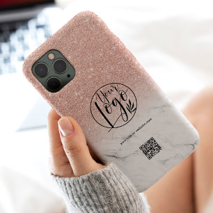 Marble rose gold business corporate logo qr code iPhone 14 pro max case