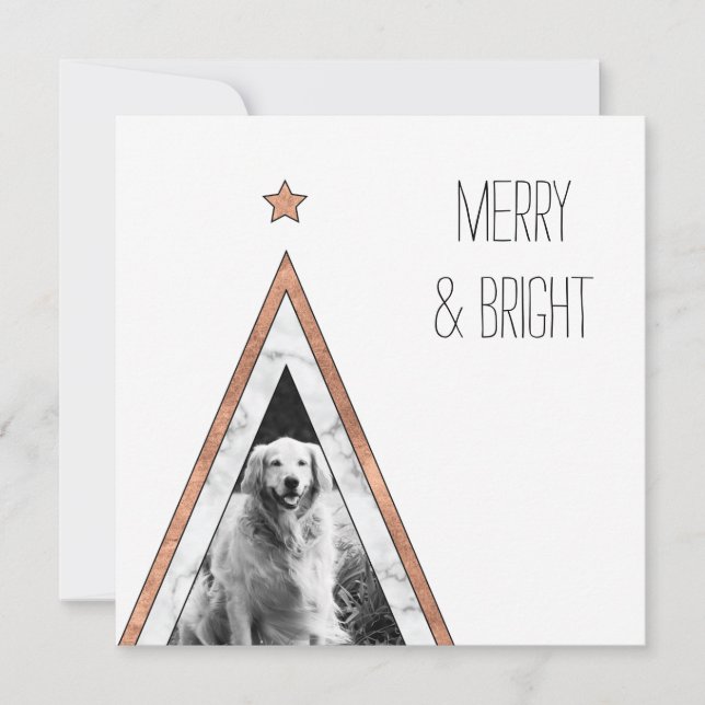 Marble & rose gold Christmas tree greeting card (Front)