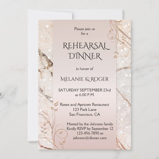 Marble Rose Gold Floral Rehearsal Dinner Invite (Front)