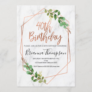 Marble Rose Gold Foliage 40e invitation anniversai