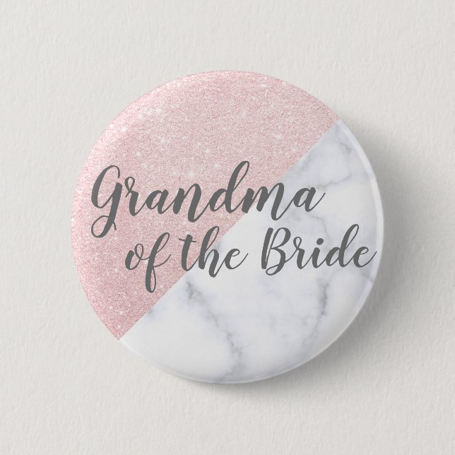 Marble & rose gold glitter grandma of the bride 2 inch round button (Front)