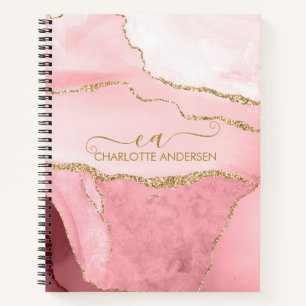 Marble Rose Gold Glitter Script Monogram  Notebook