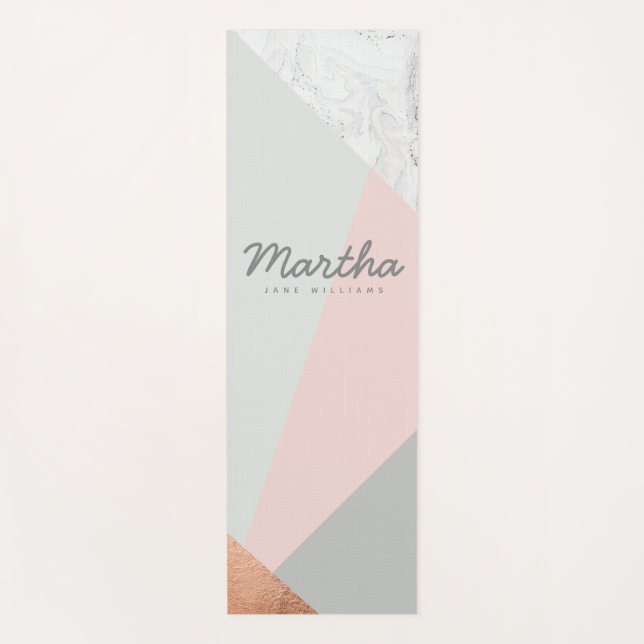 marble, rose gold, grey and blush pink yoga mat (Front)