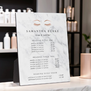 Marble Rose Gold Lash & Brow Pricing/Services Plaque