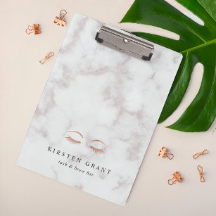 Marble & Rose Gold Lashes & Brows Beauty Logo Clipboard