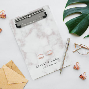 Marble & Rose Gold Lashes & Brows Beauty Logo Mini Clipboard