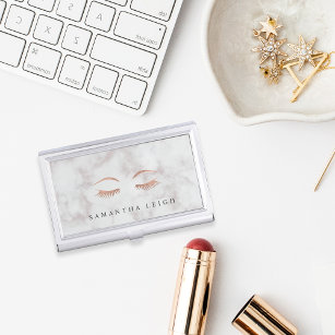Marble Rose Gold Lashes & Brows Personalized Business Card Holder