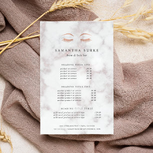 Marble Rose Gold Lashes & Brows Pricing & Services Flyer