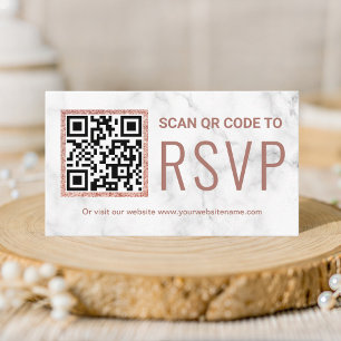 Marble Rose Gold QR Code RSVP Wedding Website Enclosure Card