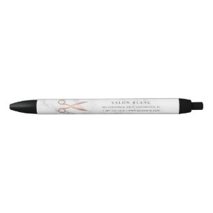 Marble & Rose Gold Scissors Hair Salon Business Black Ink Pen