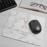 Marble & Rose Gold Scissors Hair Salon Logo Mouse Pad<br><div class="desc">Chic personalized mousepad for your hair salon or hairstyling business features two lines of custom text in charcoal gray lettering,  on a marble background adorned with a pair of stylist's scissors in faux rose gold foil.</div>