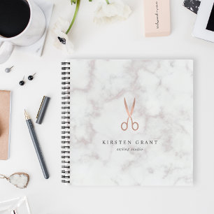 Marble & Rose Gold Scissors Hair Salon Logo Notebook