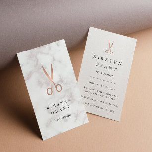 Marble & Rose Gold Scissors Hairstylist Business Card