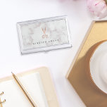 Marble Rose Gold Scissors Personalized Hairstylist Business Card Holder<br><div class="desc">Elegant business card holder for hairstylists or salon owners features your name and/or business name in dark grey lettering on a marble background adorned with a pair of stylist's scissors in faux rose gold foil.</div>