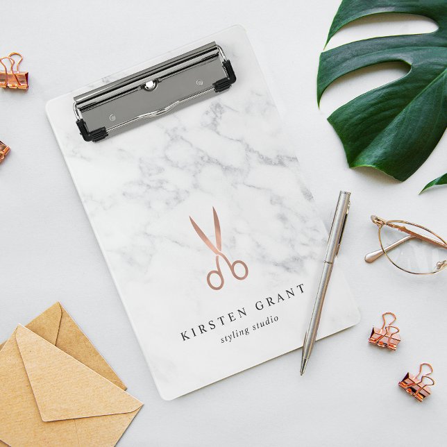 Marble & Rose Gold Scissors Salon Logo Mini Clipboard (Creator Uploaded)