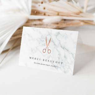 Marble & Rose Gold Scissors Salon Logo Note Cards