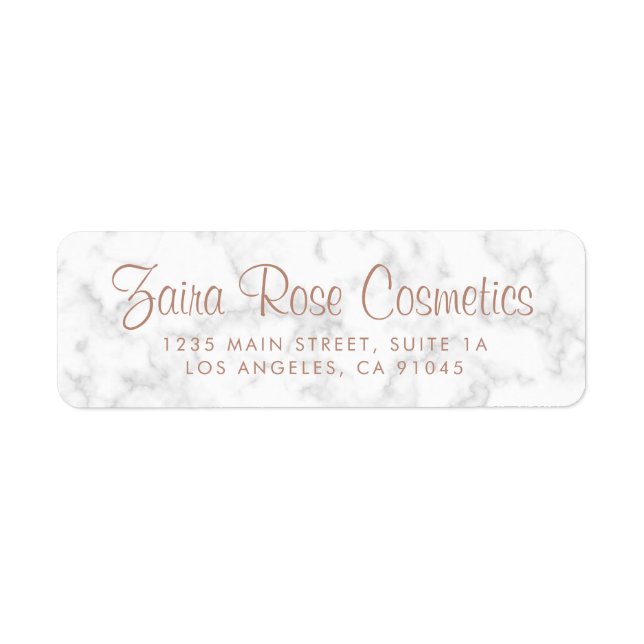 Marble Rose Gold Script Business Return Adresse (Devant)