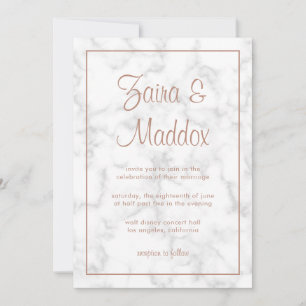 Marble Rose Gold Script Modern Elegant Wedding Invitation