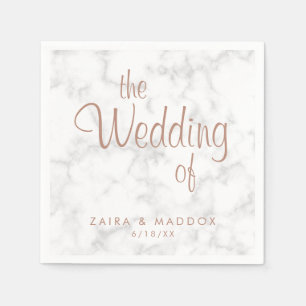 Marble Rose Gold Script Modern Wedding Napkin