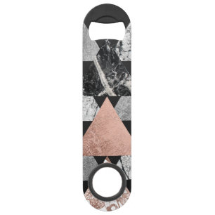 Marble Rose Gold Silver and Floral Geo Triangles Speed Bottle Opener