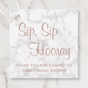 Marble Rose Gold Sip Sip Hooray Bridal Shower Favour Tags