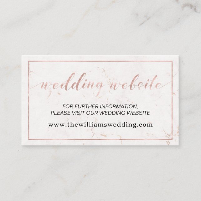 Marble & Rose Gold Typography Wedding Website Enclosure Card (Front)