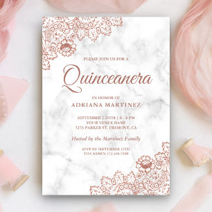 Marble Rose Gold Vintage Country Lace Quinceanera Invitation