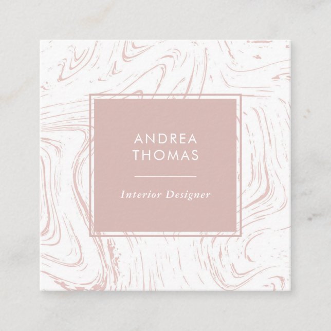 Marble Rose Pink pattern square business card (Front)