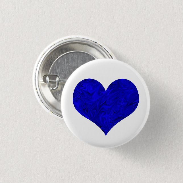 Marble Royal Cobalt Blue Heart 1 Inch Round Button (Front & Back)