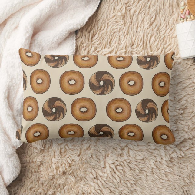 Marble Rye Cinnamon Raisin Plain Bagel Breakfast Lumbar Pillow (Blanket)