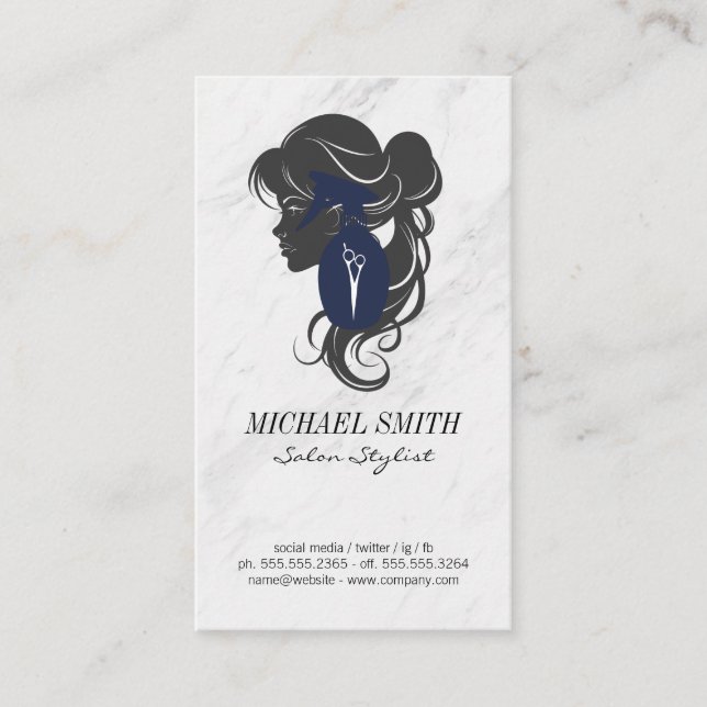 Marble | Salon Stylist | Scissors | Womens Hair Business Card (Front)